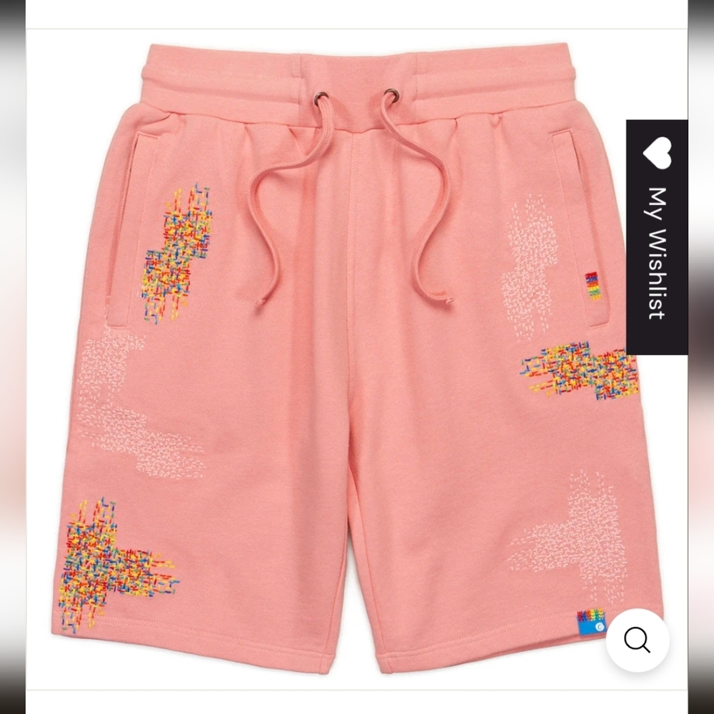 Cookies Anthem Fleece Short W/ Allover Embroidered Stitch Patchwork -S
